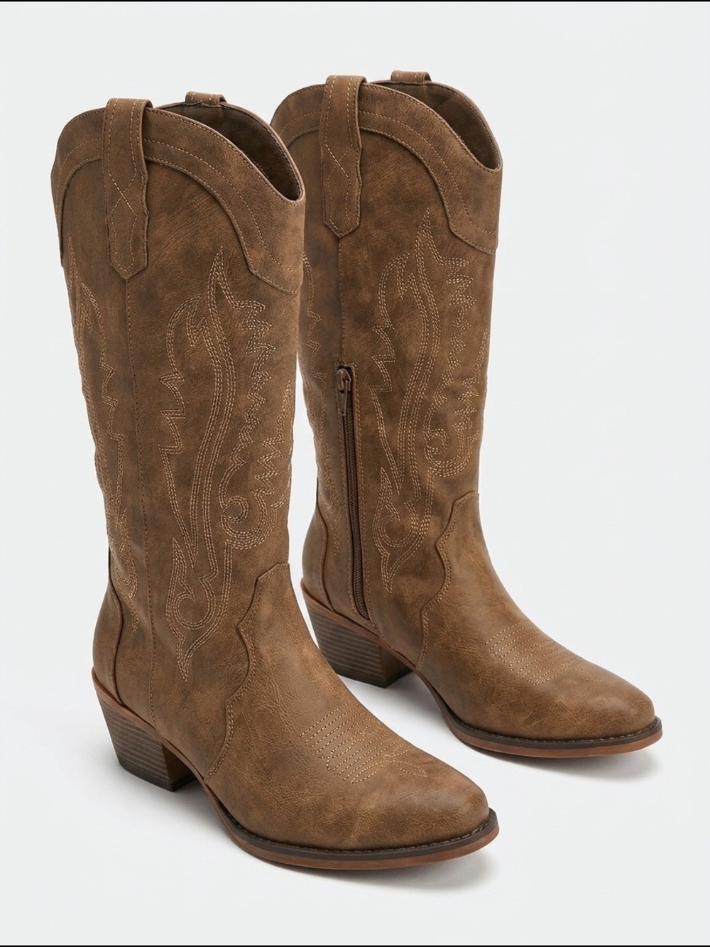 Rollda Brown Western Cowboy Boots Women's Size 7 Embroidered Mid Calf
